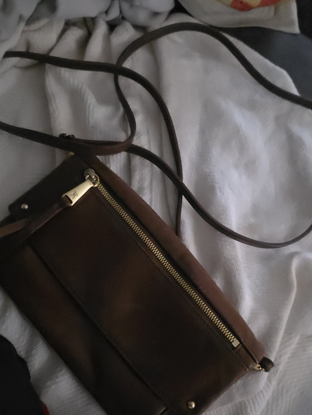 HOBO brand Brown Leather Crossbody Bag with Gold Hardware